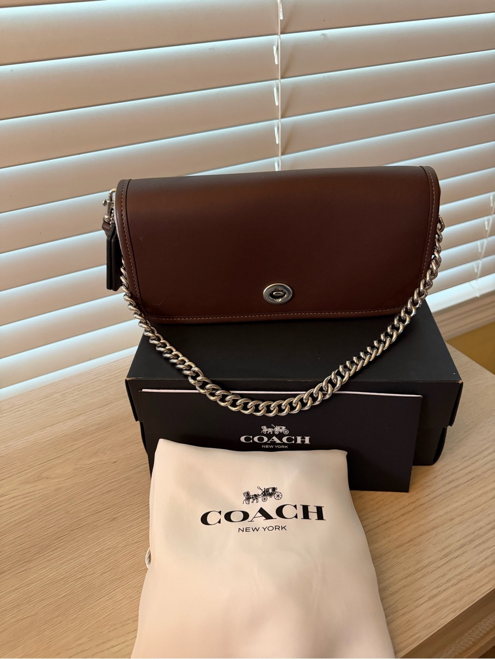COACH Maple DINKY NEW Glove Tanned Leather with Silver Chain and shoulder Strap